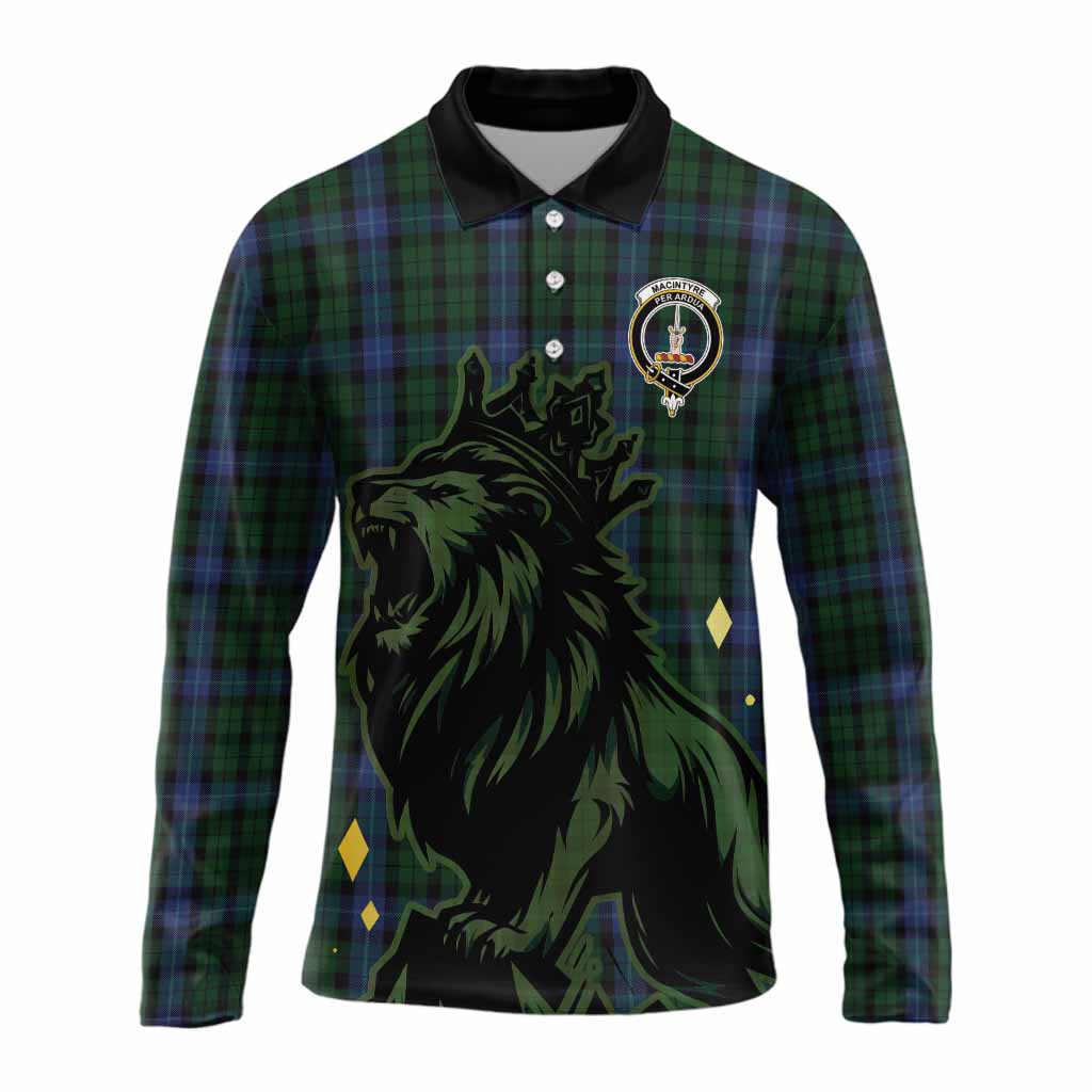 MacIntyre (McIntyre) Tartan Family Crest Long Sleeve Polo Shirt Crowned Lion Roaring