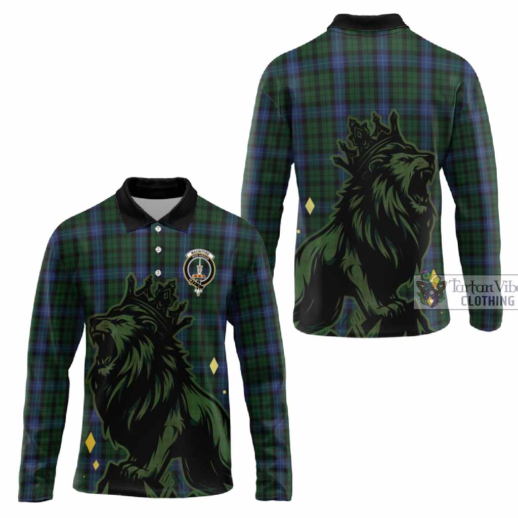 MacIntyre (McIntyre) Tartan Family Crest Long Sleeve Polo Shirt Crowned Lion Roaring