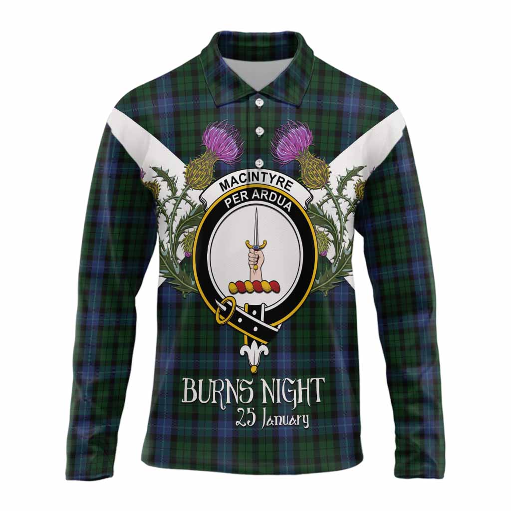 MacIntyre (McIntyre) Tartan Family Crest Long Sleeve Polo Shirt Scottish Burns Night Thistle Floral