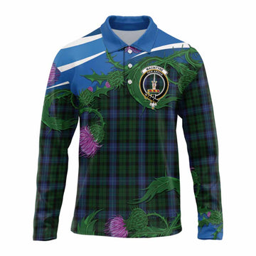 MacIntyre (McIntyre) Tartan Family Crest Long Sleeve Polo Shirt Thistle in Minimalism