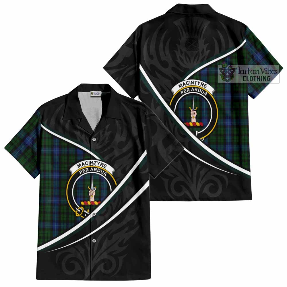 MacIntyre (McIntyre) Tartan Family Crest Short Sleeve Button Shirt Celtic Scottish Thistle Floral - Tartan Vibes Clothing