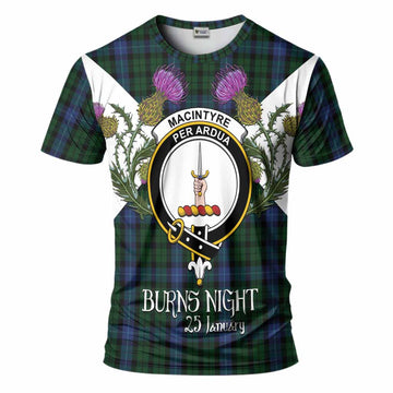 MacIntyre (McIntyre) Tartan Family Crest T-Shirt Scottish Burns Night Thistle Floral