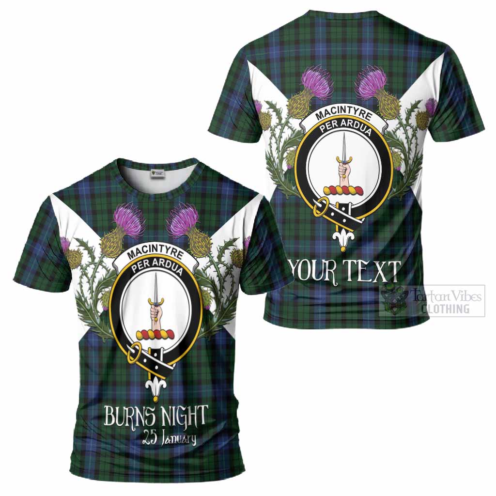 MacIntyre (McIntyre) Tartan Family Crest T-Shirt Scottish Burns Night Thistle Floral