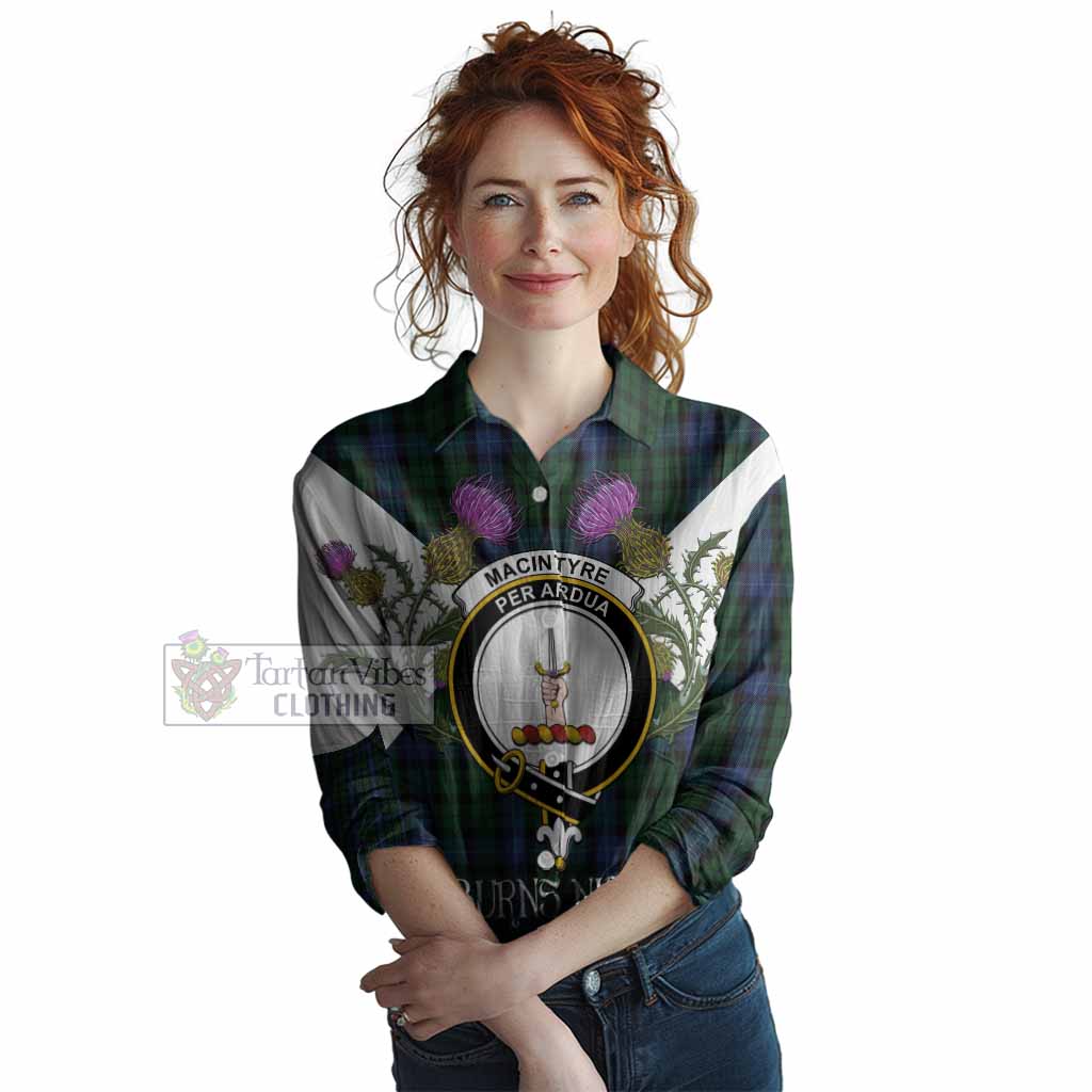 MacIntyre (McIntyre) Tartan Family Crest Women Casual Shirt Scottish Burns Night Thistle Floral