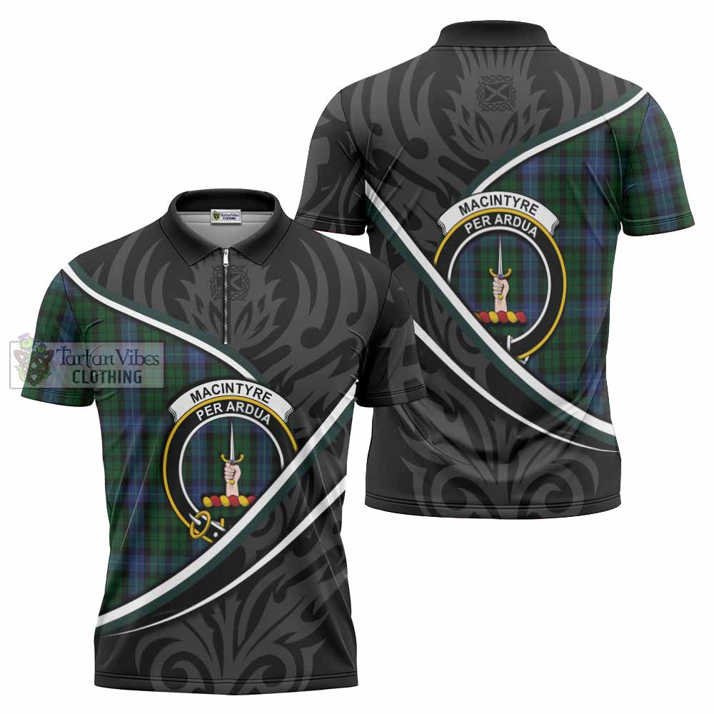 MacIntyre (McIntyre) Tartan Family Crest Zipper Polo Shirt Celtic Scottish Thistle Floral - Tartan Vibes Clothing