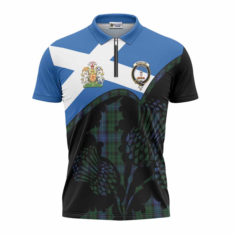 MacIntyre (McIntyre) Tartan Family Crest Zipper Polo Shirt Scotland Thistle Floral Flag Style