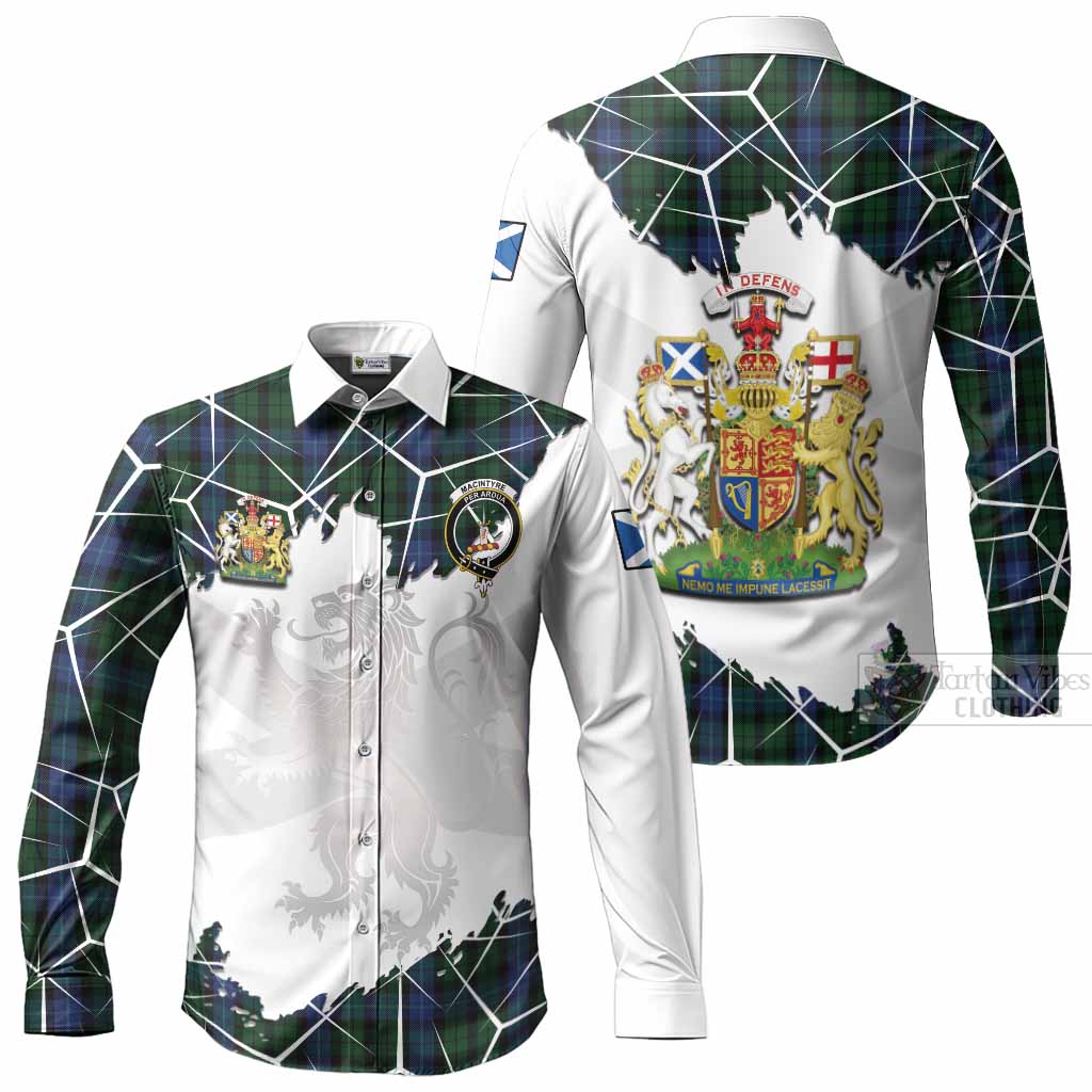 MacIntyre (McIntyre) Tartan Long Sleeve Button Shirts with Family Crest and Lion Rampant Grunge Style