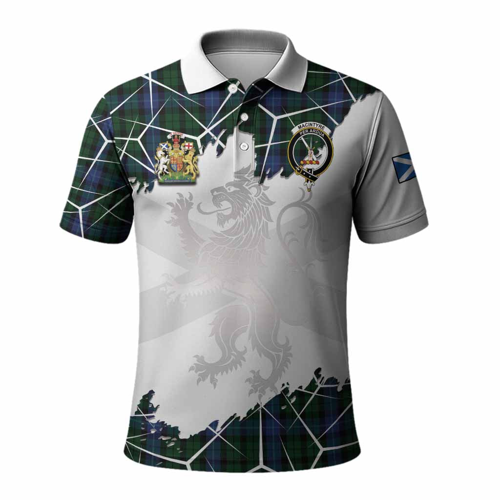 MacIntyre (McIntyre) Tartan Polo Shirt with Family Crest and Lion Rampant Grunge Style