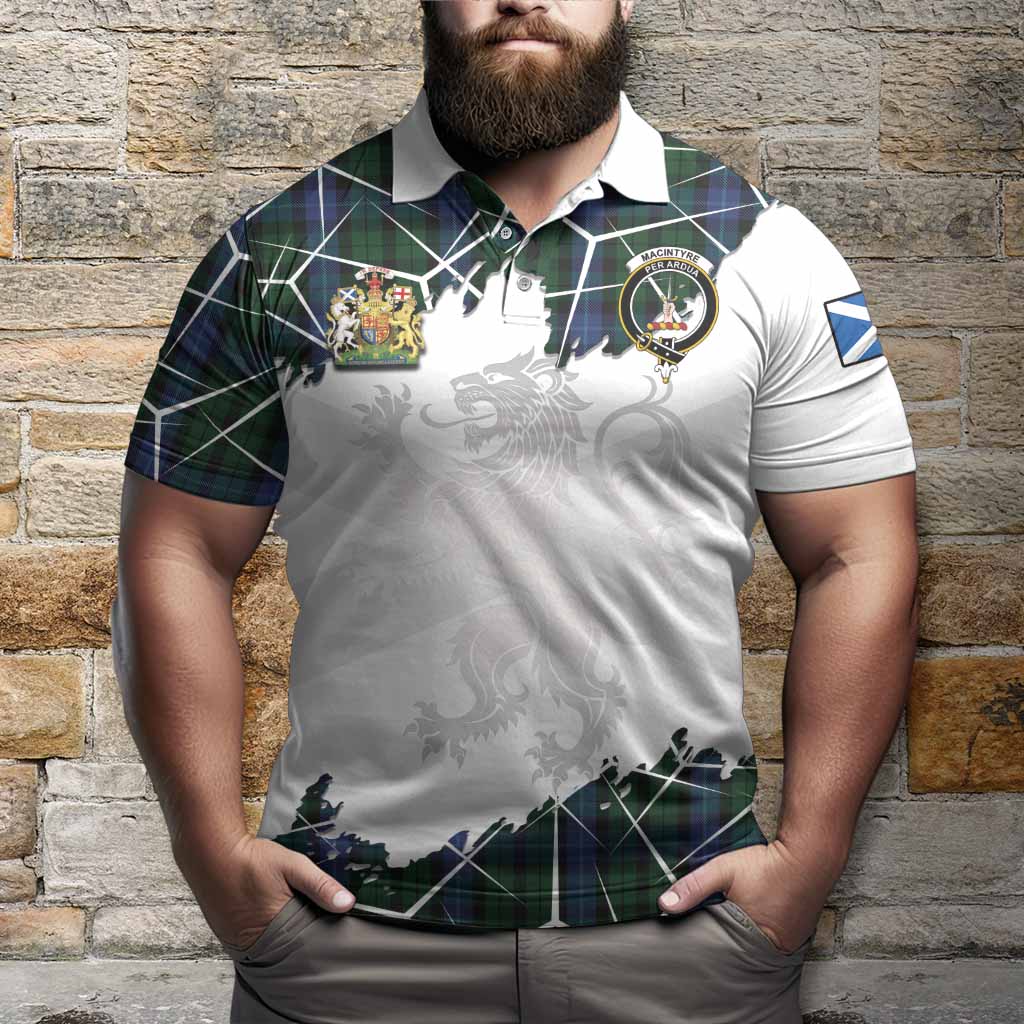 MacIntyre (McIntyre) Tartan Polo Shirt with Family Crest and Lion Rampant Grunge Style