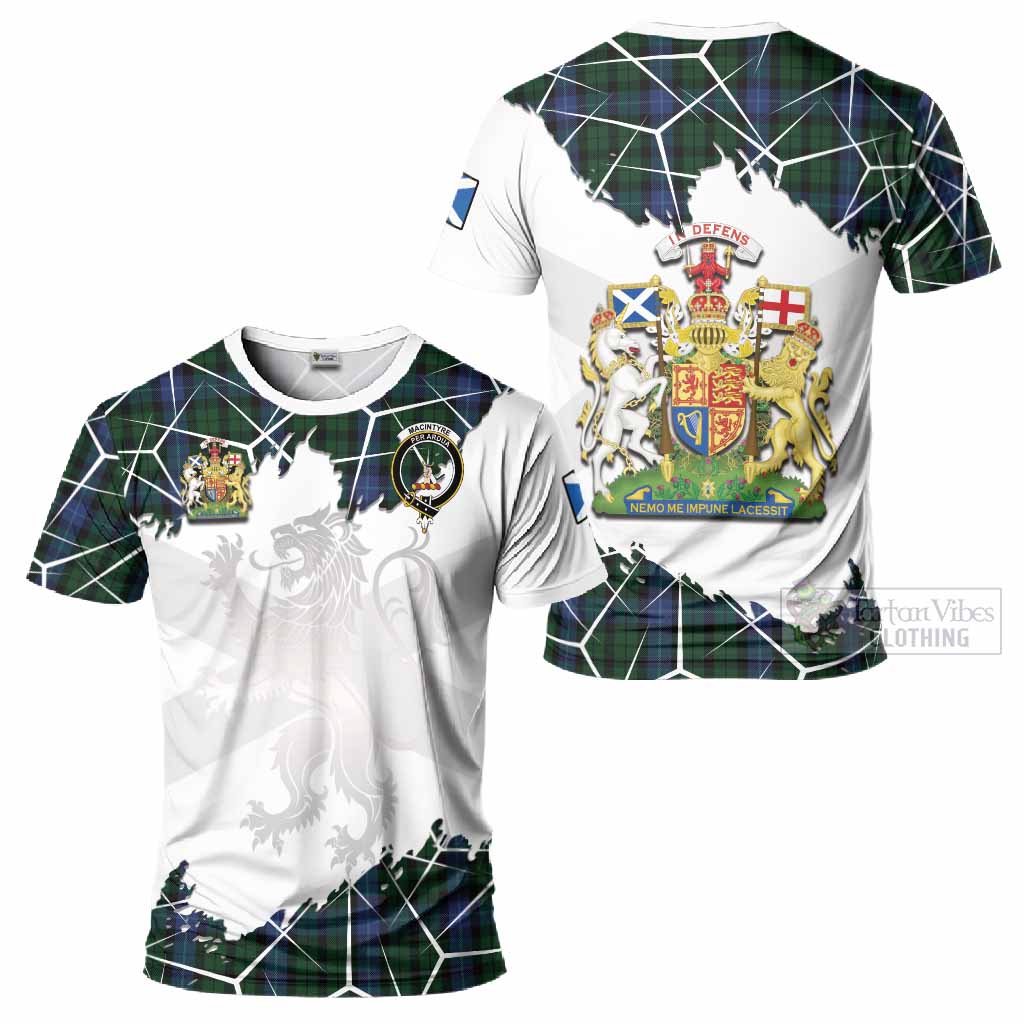 MacIntyre (McIntyre) Tartan T-Shirt with Family Crest and Lion Rampant Grunge Style