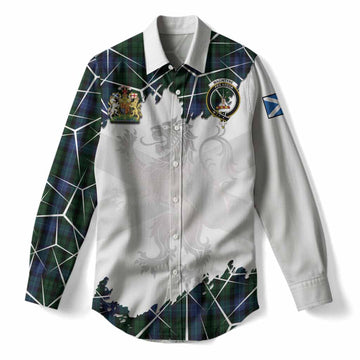 MacIntyre (McIntyre) Tartan Women Casual Shirt with Family Crest and Lion Rampant Grunge Style