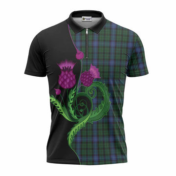 MacIntyre (McIntyre) Tartan Zipper Polo Shirt Traditional Scottish Thistle