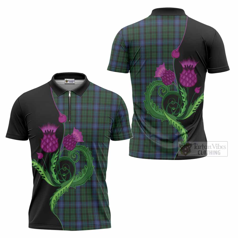 MacIntyre (McIntyre) Tartan Zipper Polo Shirt Traditional Scottish Thistle