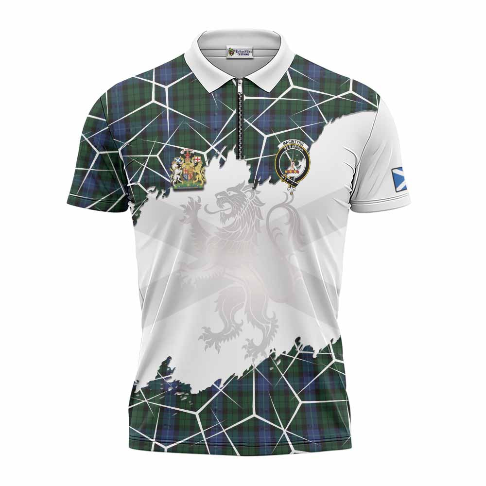 MacIntyre (McIntyre) Tartan Zipper Polo Shirt with Family Crest and Lion Rampant Grunge Style