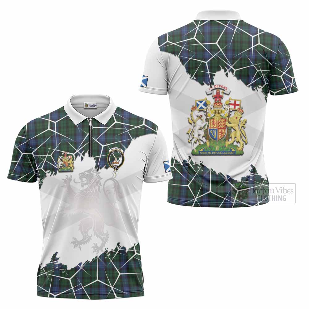 MacIntyre (McIntyre) Tartan Zipper Polo Shirt with Family Crest and Lion Rampant Grunge Style