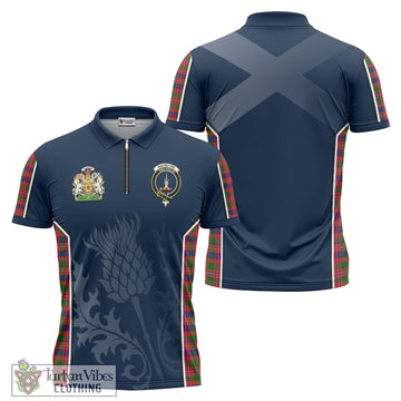 MacIntyre Modern Tartan Zipper Polo Shirt with Family Crest and Scottish Thistle Vibes Sport Style