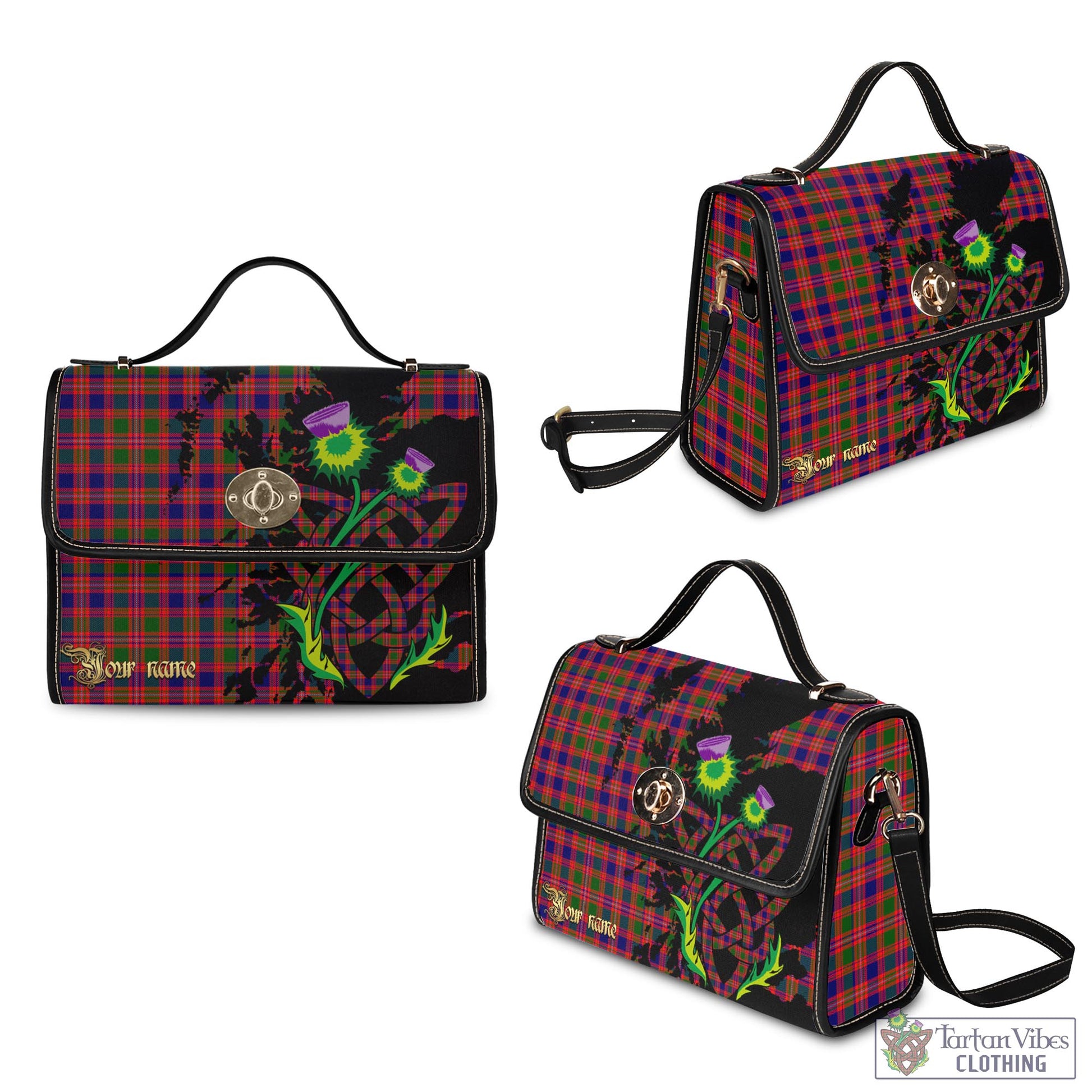Tartan Vibes Clothing MacIntyre Modern Tartan Waterproof Canvas Bag with Scotland Map and Thistle Celtic Accents