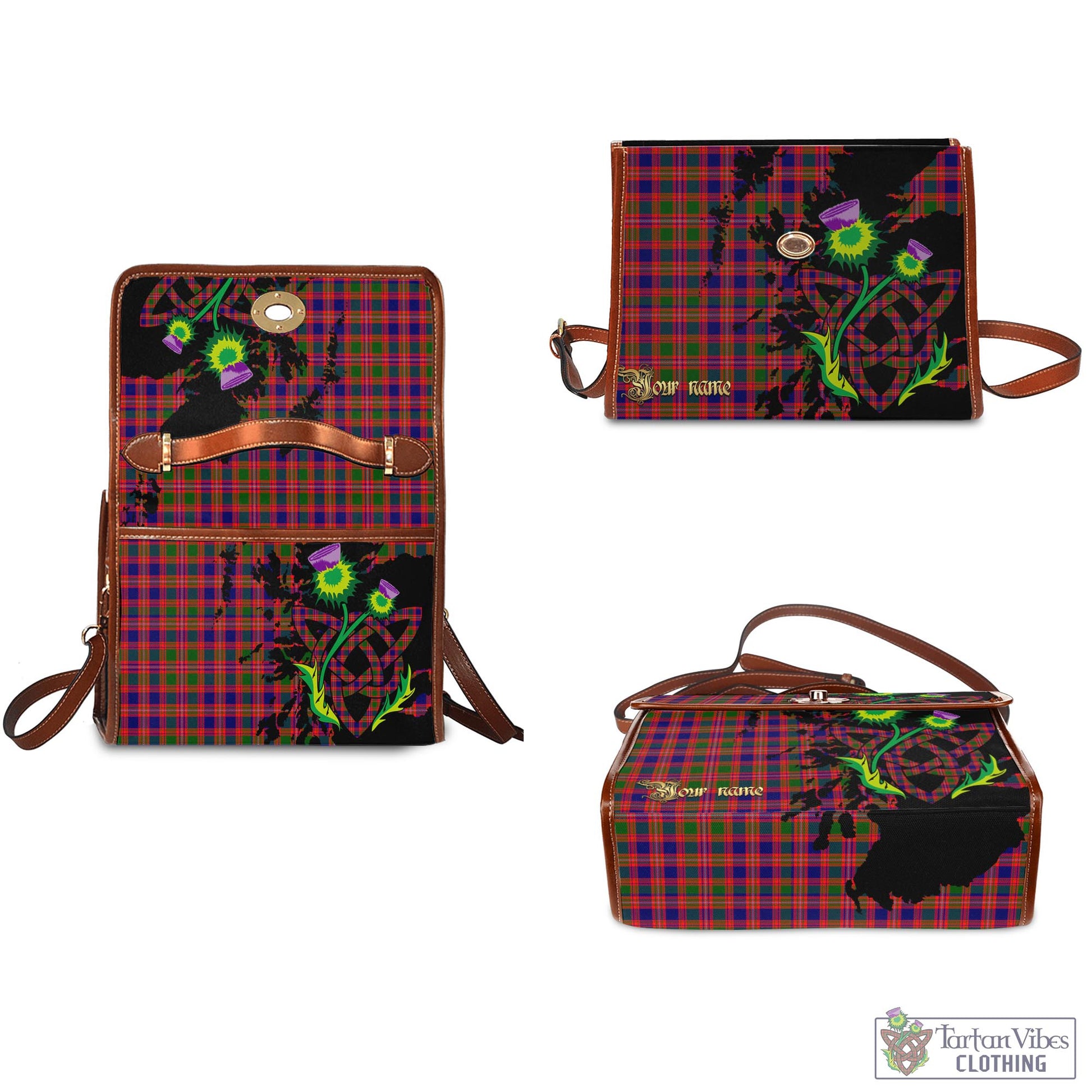Tartan Vibes Clothing MacIntyre Modern Tartan Waterproof Canvas Bag with Scotland Map and Thistle Celtic Accents