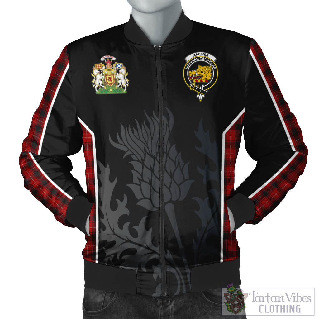Tartan Vibes Clothing MacIver Tartan Bomber Jacket with Family Crest and Scottish Thistle Vibes Sport Style