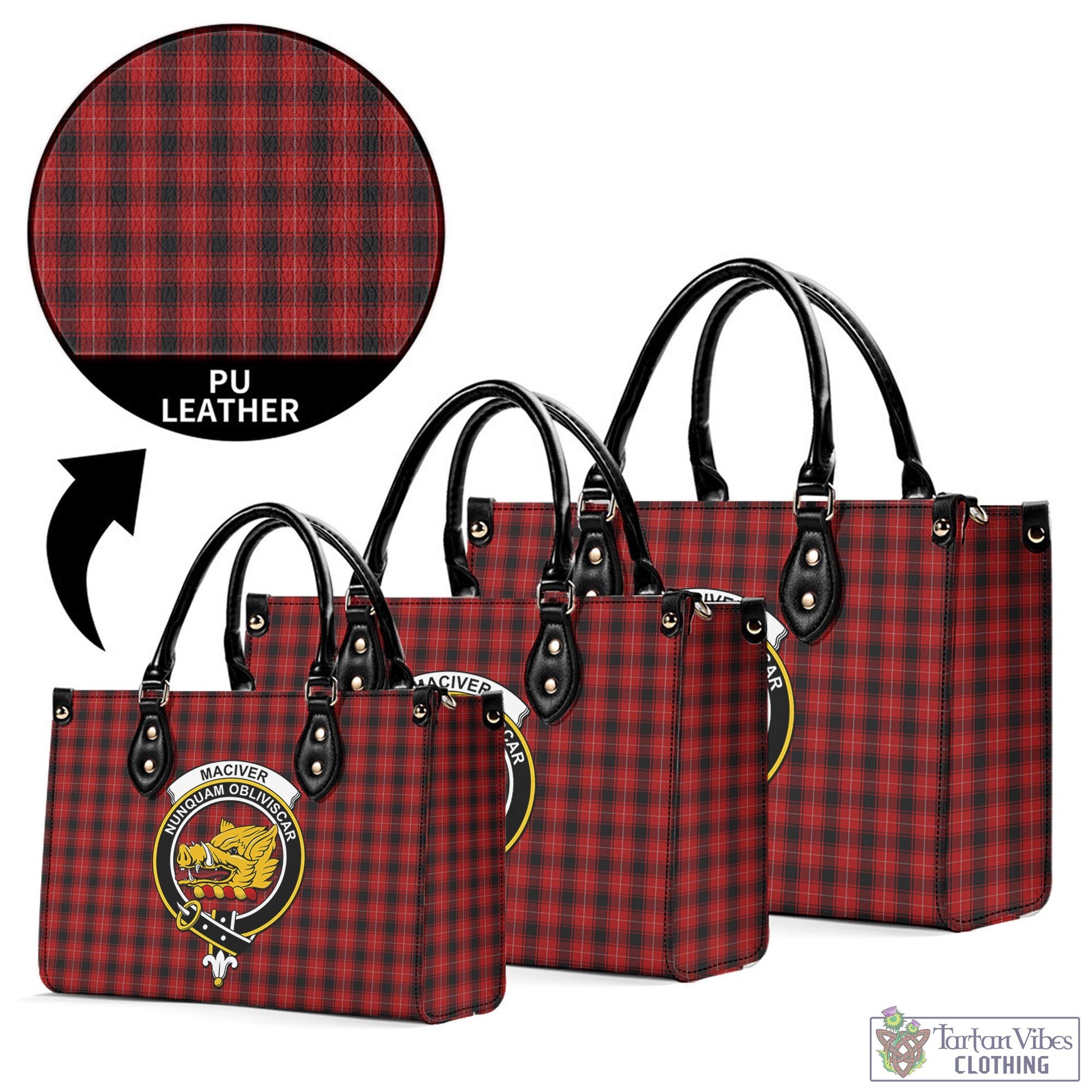 Tartan Vibes Clothing MacIver Tartan Luxury Leather Handbags with Family Crest