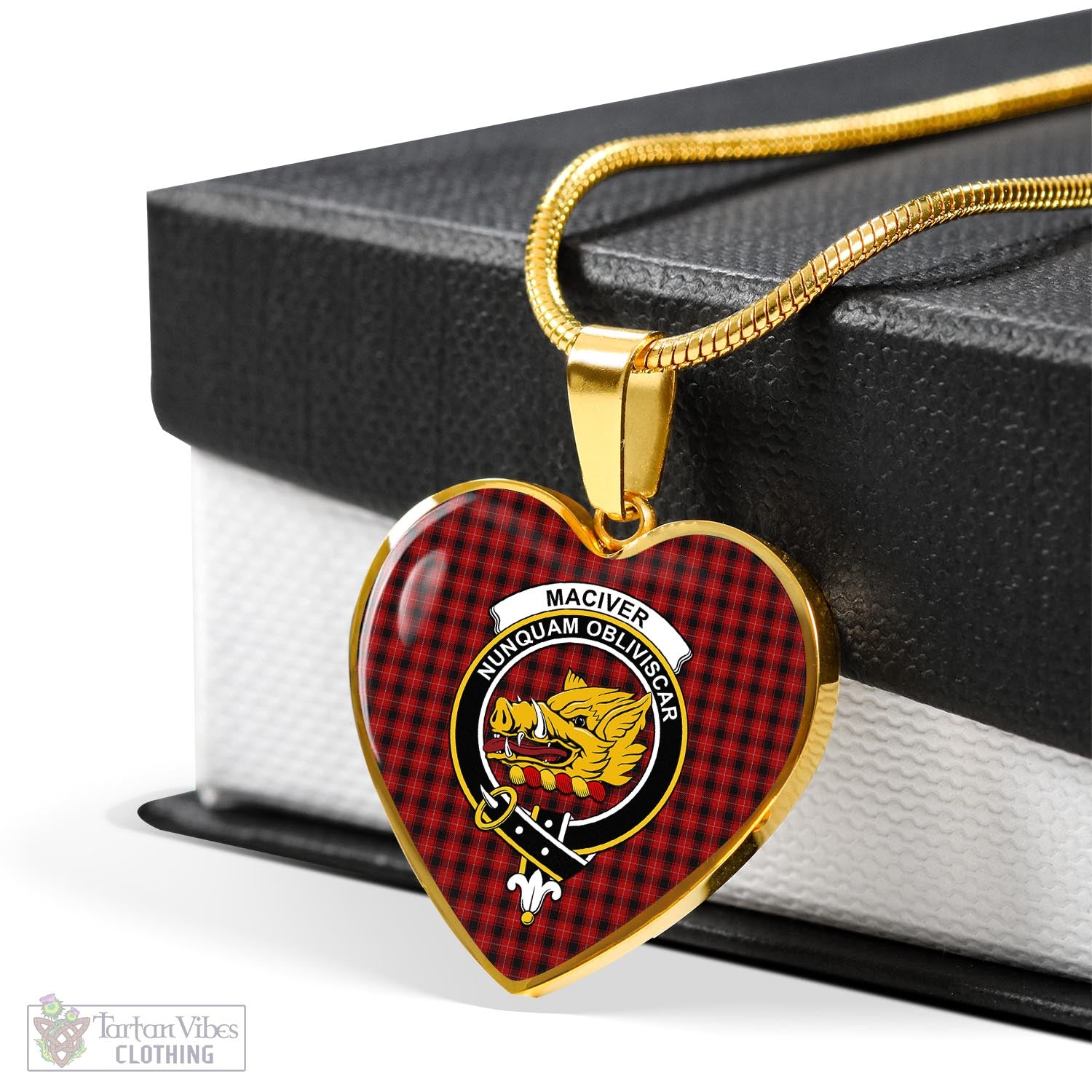 Tartan Vibes Clothing MacIver Tartan Heart Necklace with Family Crest