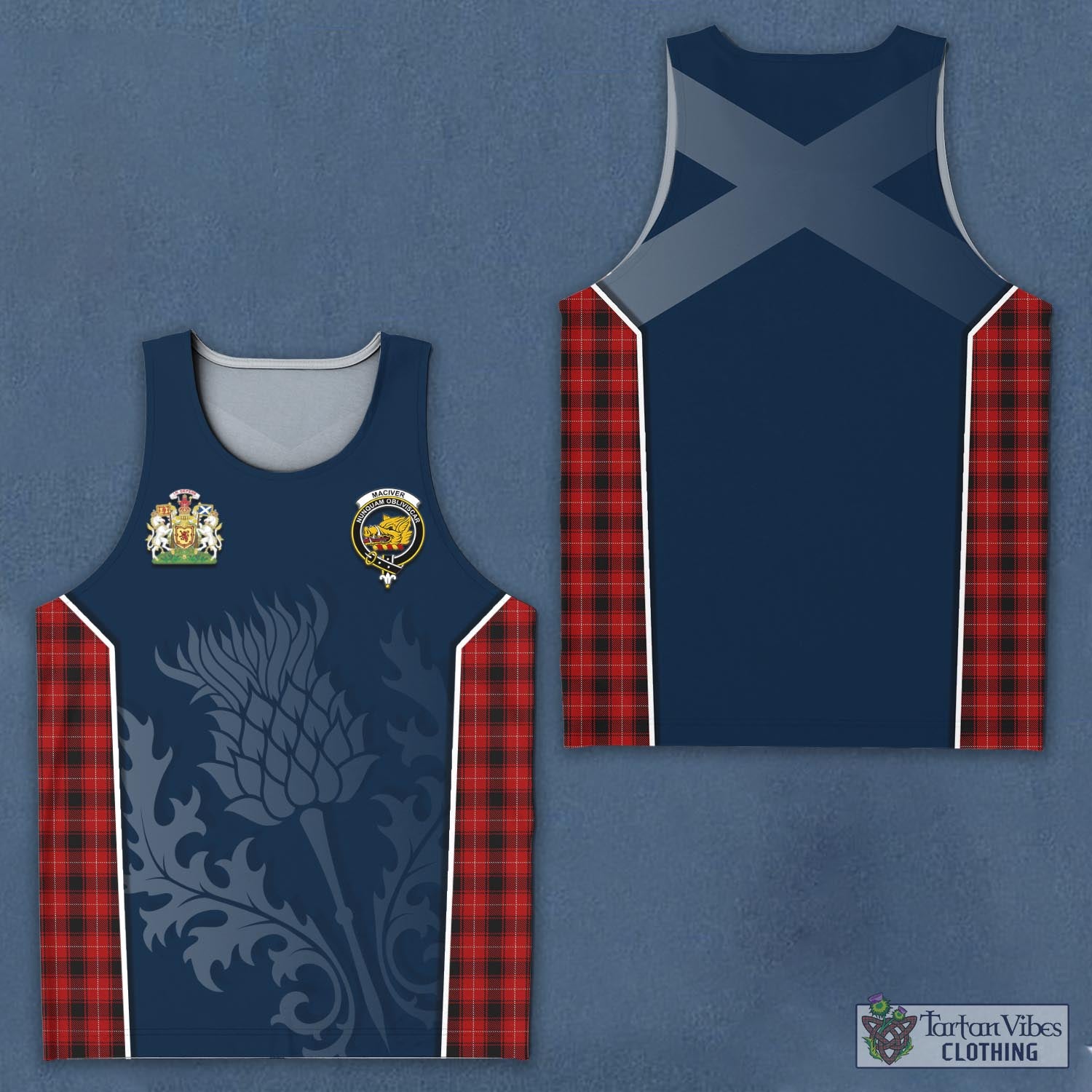 Tartan Vibes Clothing MacIver Tartan Men's Tanks Top with Family Crest and Scottish Thistle Vibes Sport Style