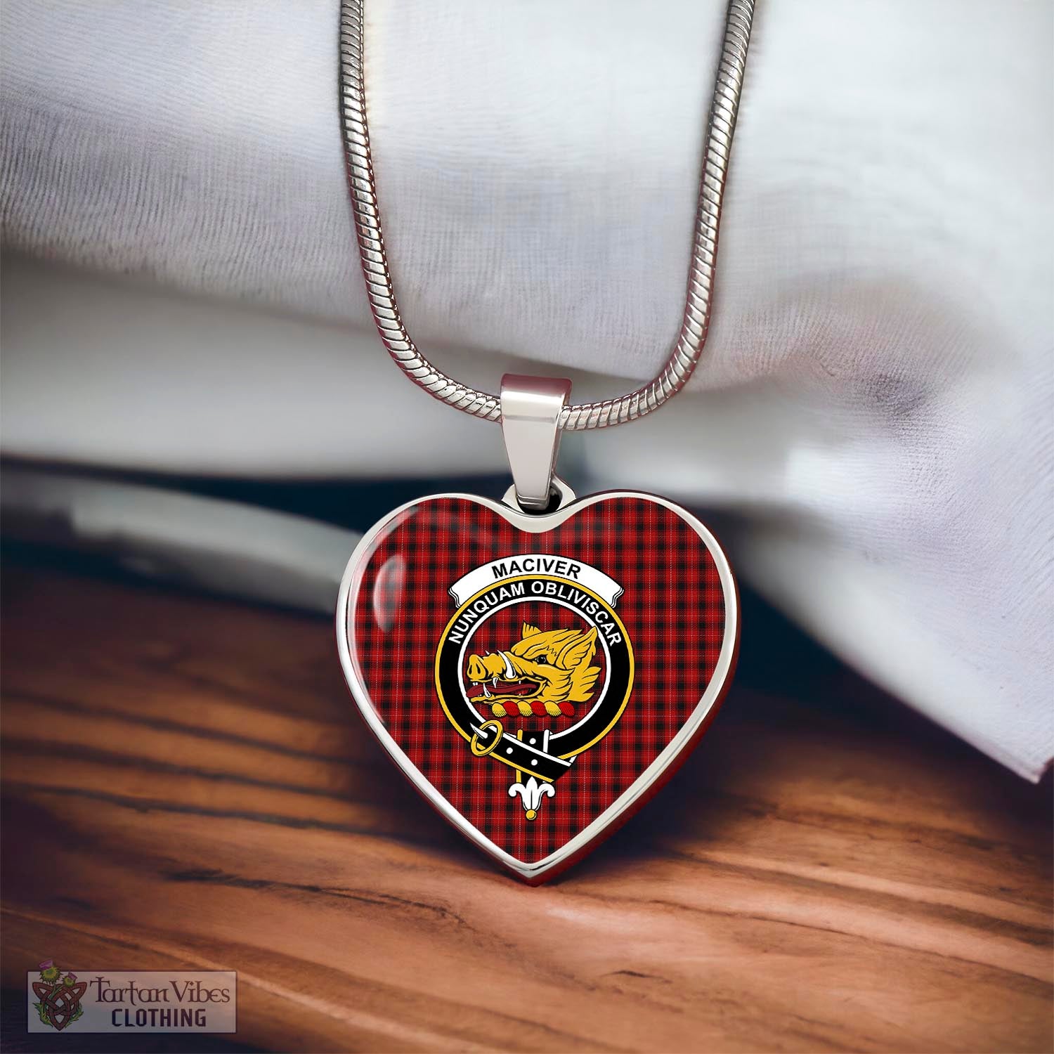 Tartan Vibes Clothing MacIver Tartan Heart Necklace with Family Crest