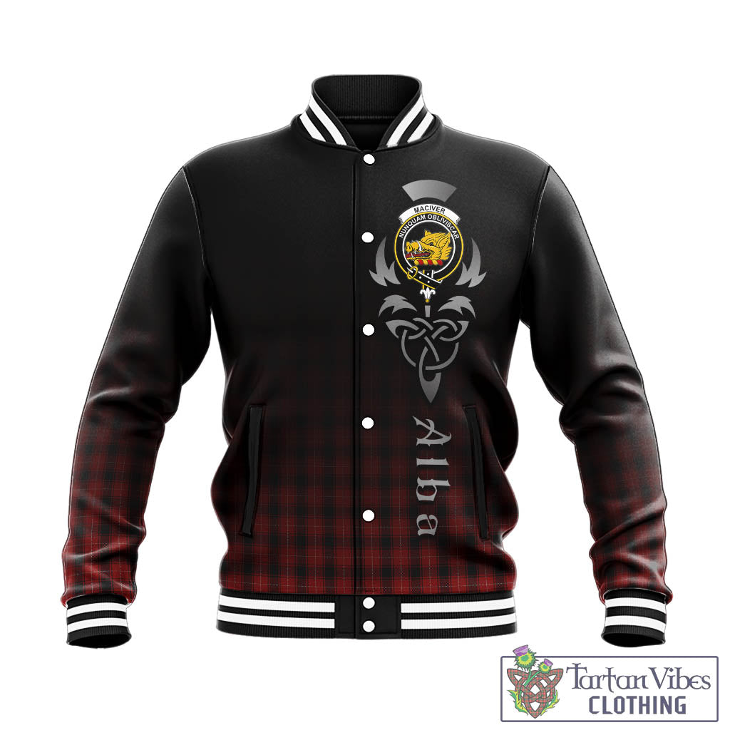 Tartan Vibes Clothing MacIver Tartan Baseball Jacket Featuring Alba Gu Brath Family Crest Celtic Inspired