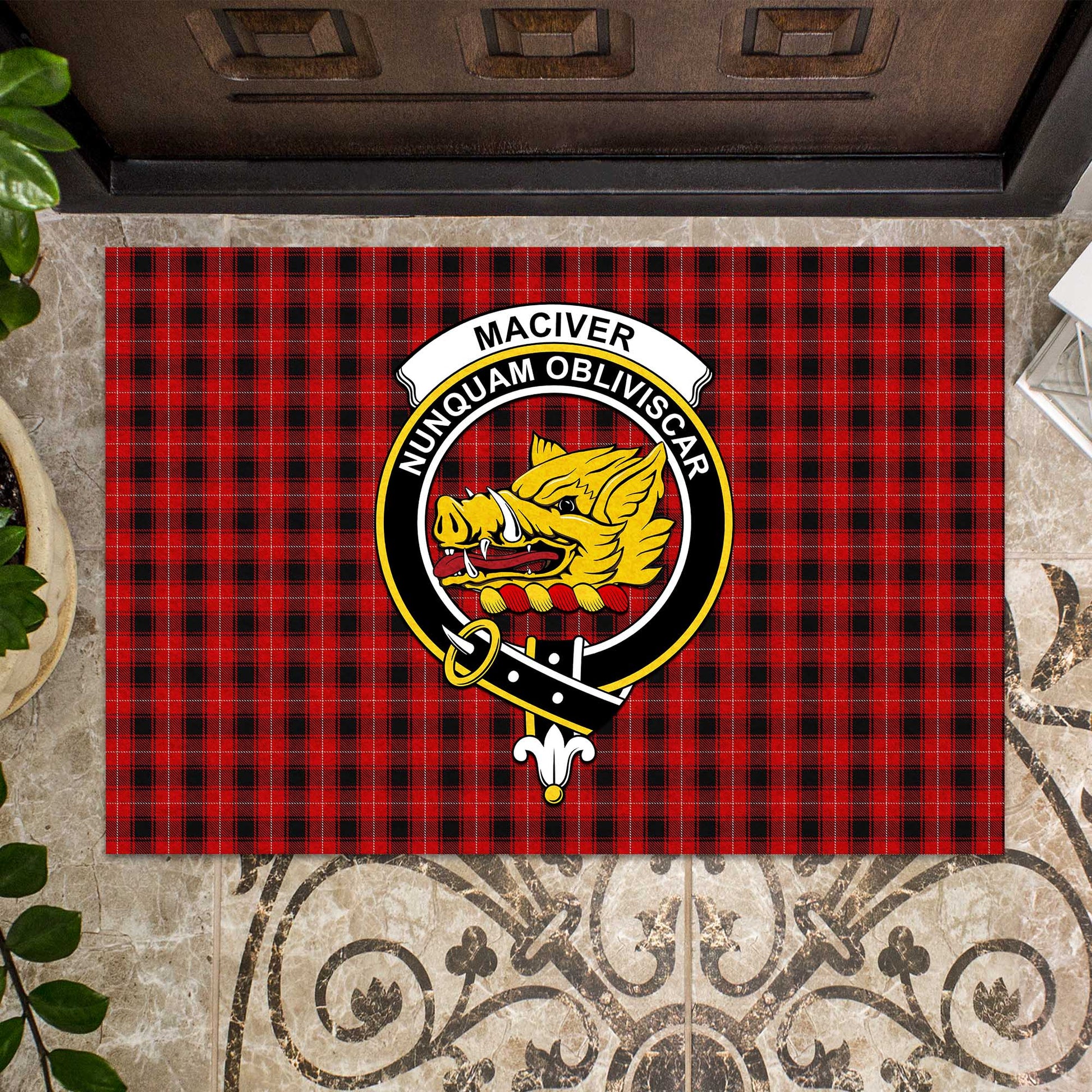 MacIver Tartan Door Mat with Family Crest - Tartanvibesclothing