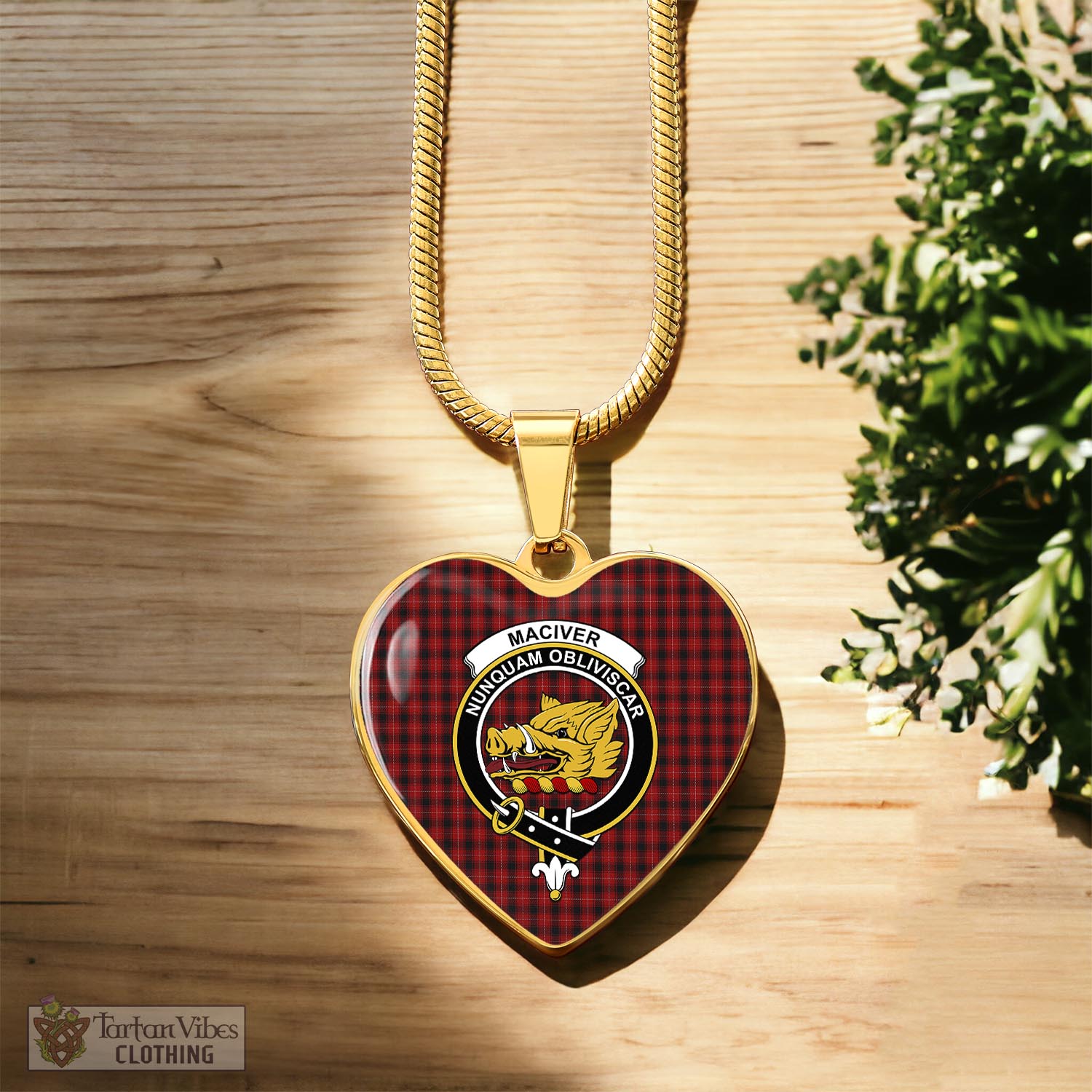 Tartan Vibes Clothing MacIver Tartan Heart Necklace with Family Crest