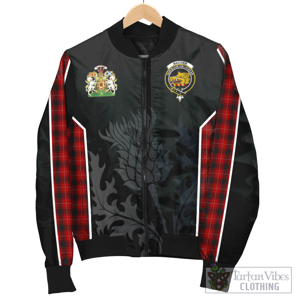 Tartan Vibes Clothing MacIver Tartan Bomber Jacket with Family Crest and Scottish Thistle Vibes Sport Style