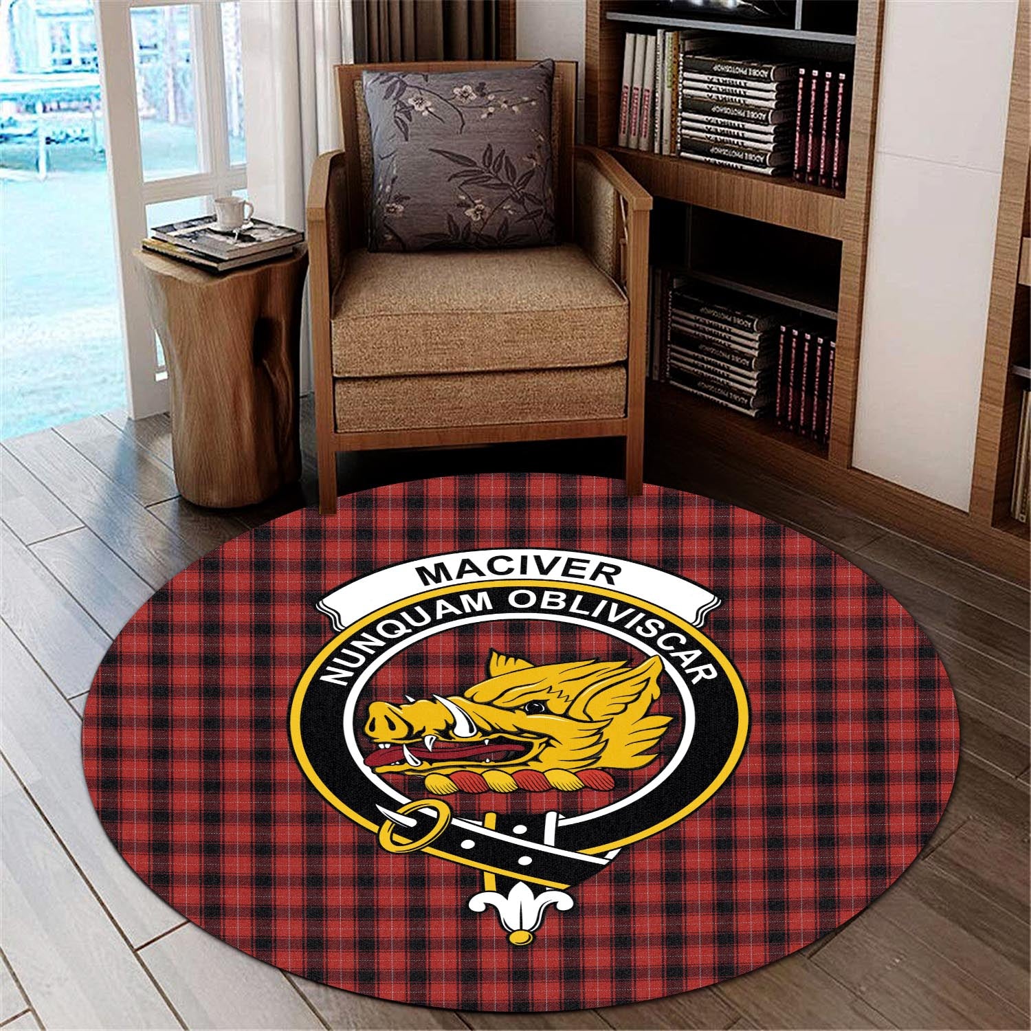 maciver-tartan-round-rug-with-family-crest