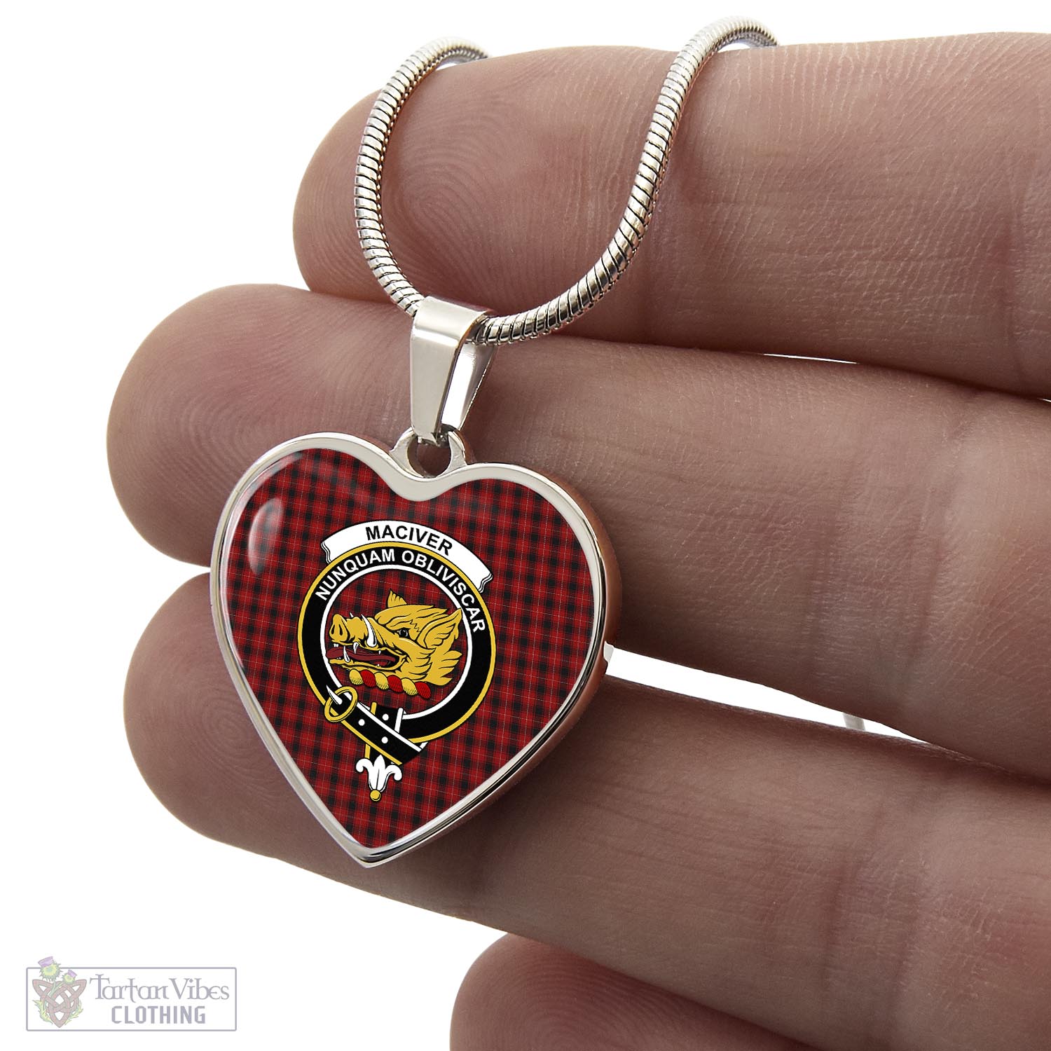 Tartan Vibes Clothing MacIver Tartan Heart Necklace with Family Crest