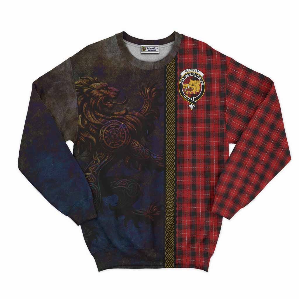 Tartan Vibes Clothing MacIver (McIver) Tartan Family Crest Sweatshirt Alba Gu Brath Be Brave Lion Ancient Style