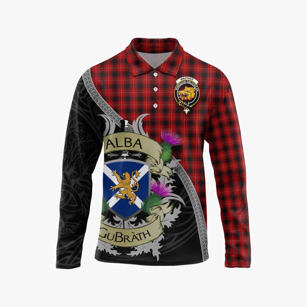 Tartan Vibes Clothing MacIver (McIver) Tartan Family Crest Long Sleeve Polo Shirt Lion Rampant Royal Thistle Shield Celtic Inspired