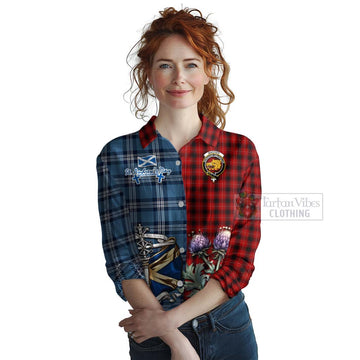 Tartan Vibes Clothing MacIver (McIver) Tartan Women's Casual Shirt Happy St. Andrew's Day Half Tartan Style