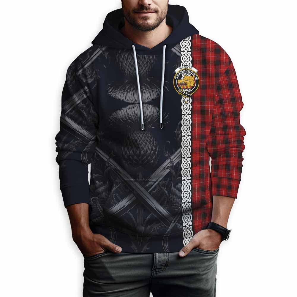 Tartan Vibes Clothing MacIver (McIver) Tartan Hoodie with Family Crest Cross Sword Thistle Celtic Vibes