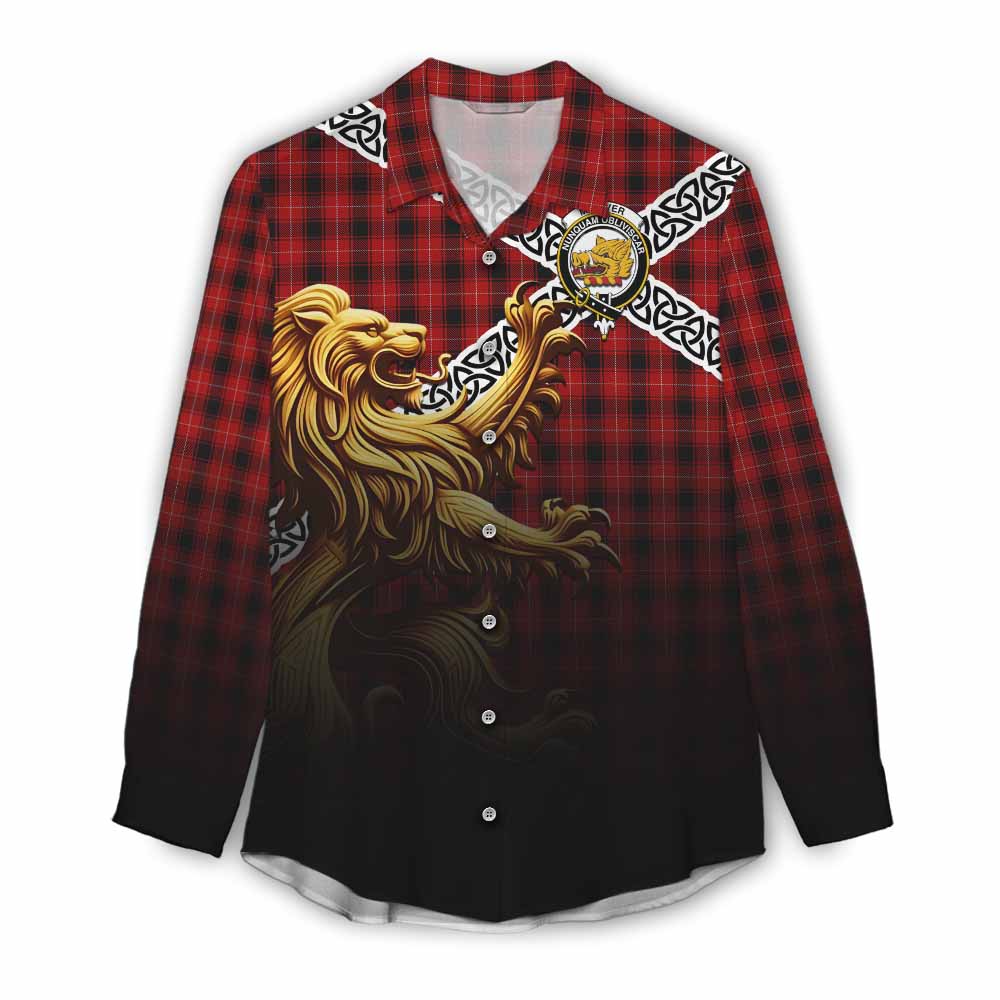 Tartan Vibes Clothing MacIver (McIver) Crest Tartan Women's Casual Shirt with Golden Lion Emblem Celtic Style