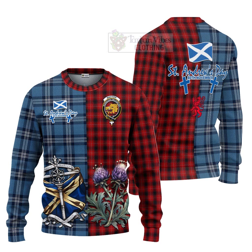 Tartan Vibes Clothing MacIver (McIver) Tartan Knitted Sweater Happy St. Andrew's Day Half Tartan Style