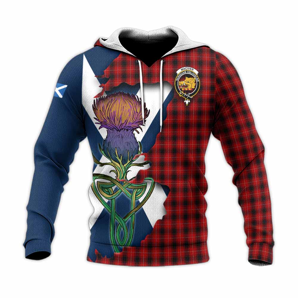 Tartan Vibes Clothing MacIver (McIver) Tartan Family Crest Knitted Hoodie Scottish Thistle Celtic Inspired