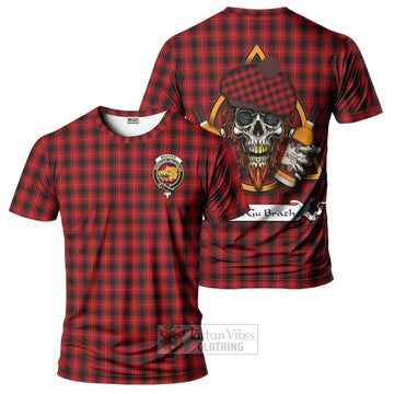 Tartan Vibes Clothing MacIver (McIver) Tartan T-Shirt with Family Crest and Bearded Skull Holding Bottles of Whiskey
