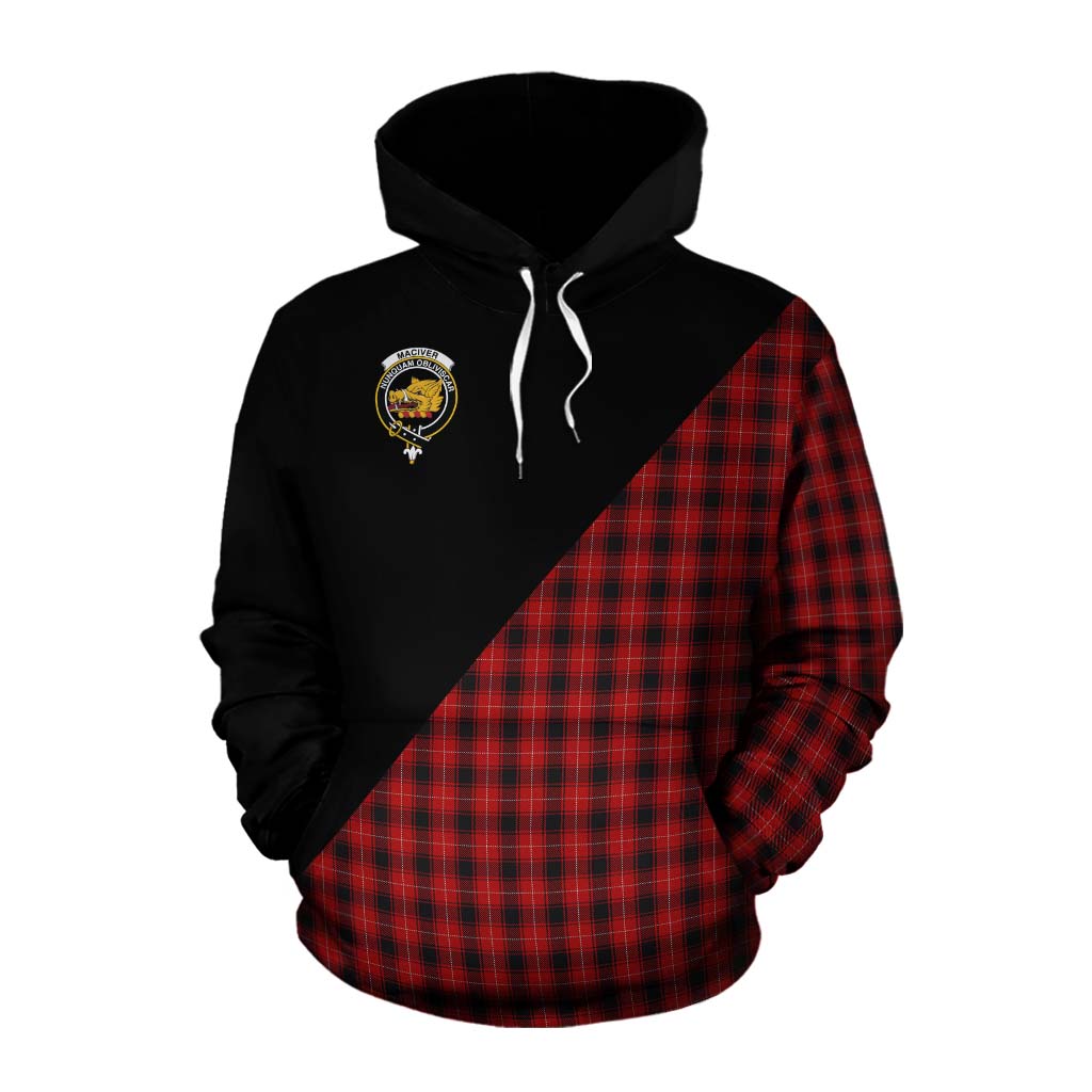 Tartan Vibes Clothing MacIver (McIver) Tartan Cotton Hoodie with Family Crest and Military Logo Style