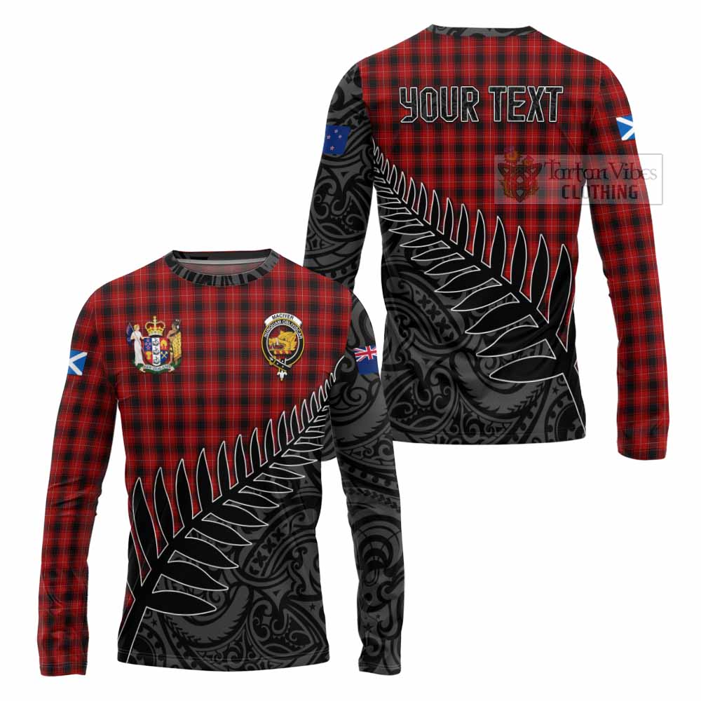 Tartan Vibes Clothing MacIver (McIver) Crest Tartan Long Sleeve T-Shirt with New Zealand Silver Fern Half Style