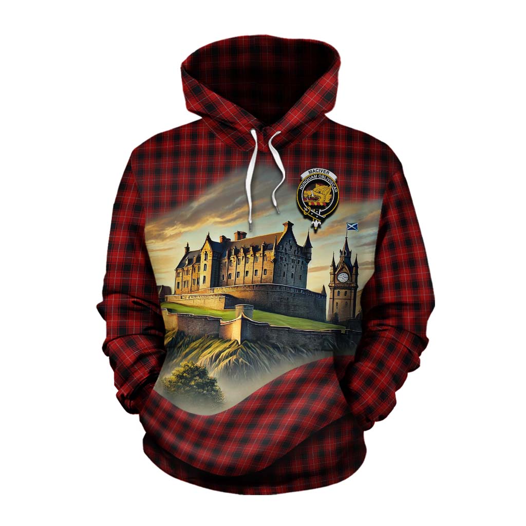 Tartan Vibes Clothing MacIver (McIver) Tartan Family Crest Cotton Hoodie with Scottish Ancient Castle Style