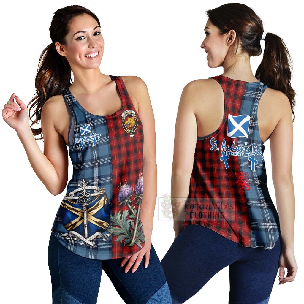 Tartan Vibes Clothing MacIver (McIver) Tartan Women's Racerback Tanks Happy St. Andrew's Day Half Tartan Style