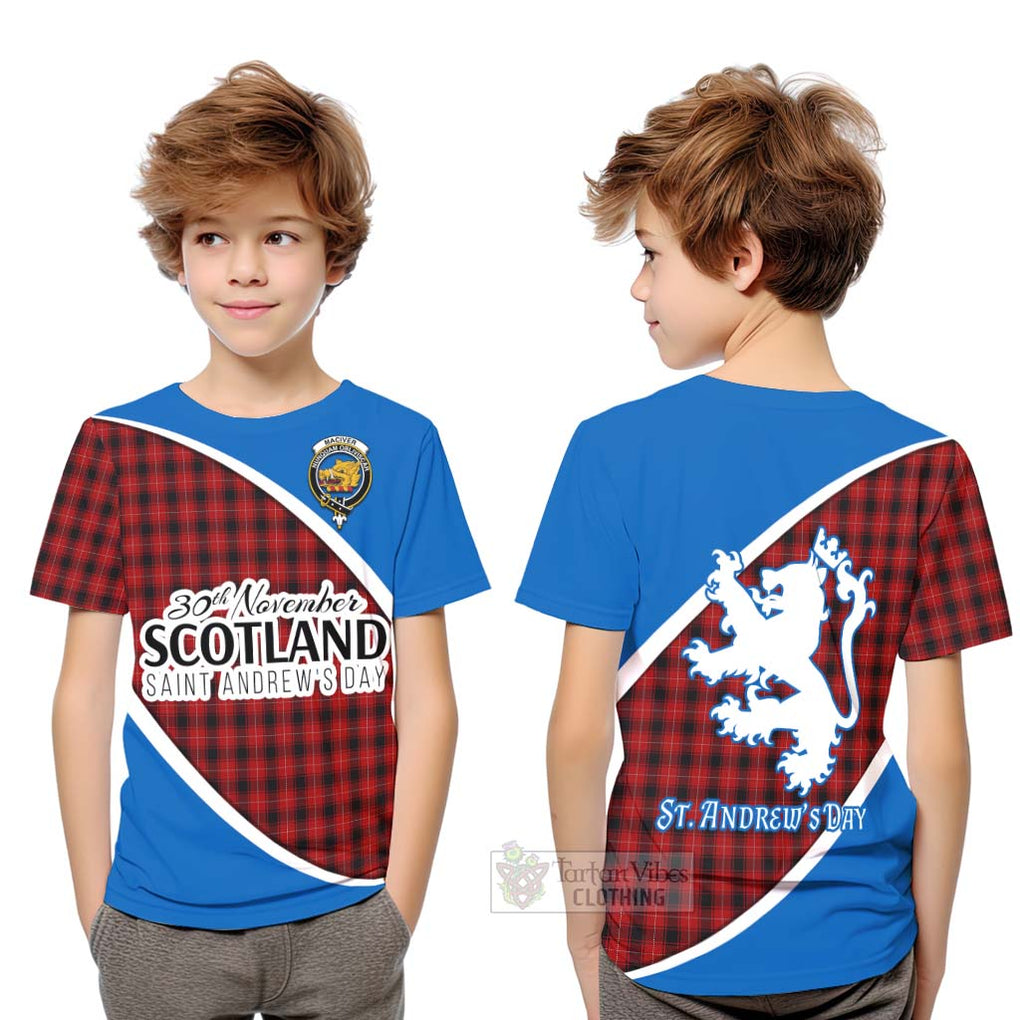 Tartan Vibes Clothing MacIver (McIver) Family Crest Tartan Kid T-Shirt Celebrate Saint Andrew's Day in Style
