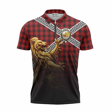 Tartan Vibes Clothing MacIver (McIver) Crest Tartan Zipper Polo Shirt with Golden Lion Emblem Celtic Style