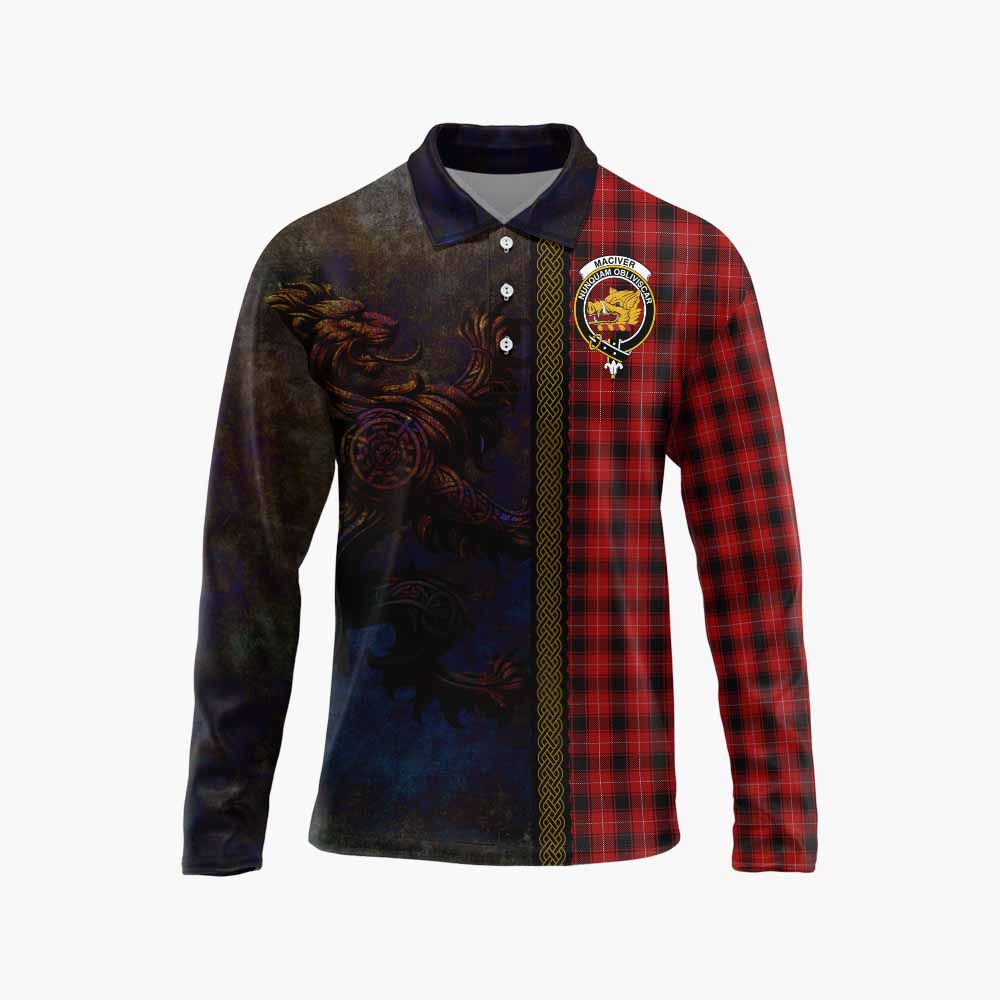 Tartan Vibes Clothing MacIver (McIver) Tartan Family Crest Long Sleeve Polo Shirt Alba Gu Brath Be Brave Lion Ancient Style