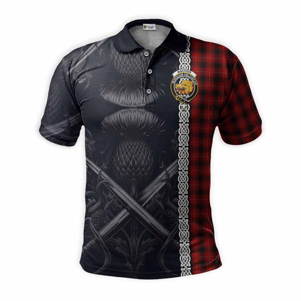 Tartan Vibes Clothing MacIver (McIver) Tartan Polo Shirt with Family Crest Cross Sword Thistle Celtic Vibes