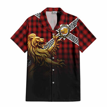 MacIver (McIver) Crest Tartan Hawaiian Shirt with Golden Lion Emblem Celtic Style